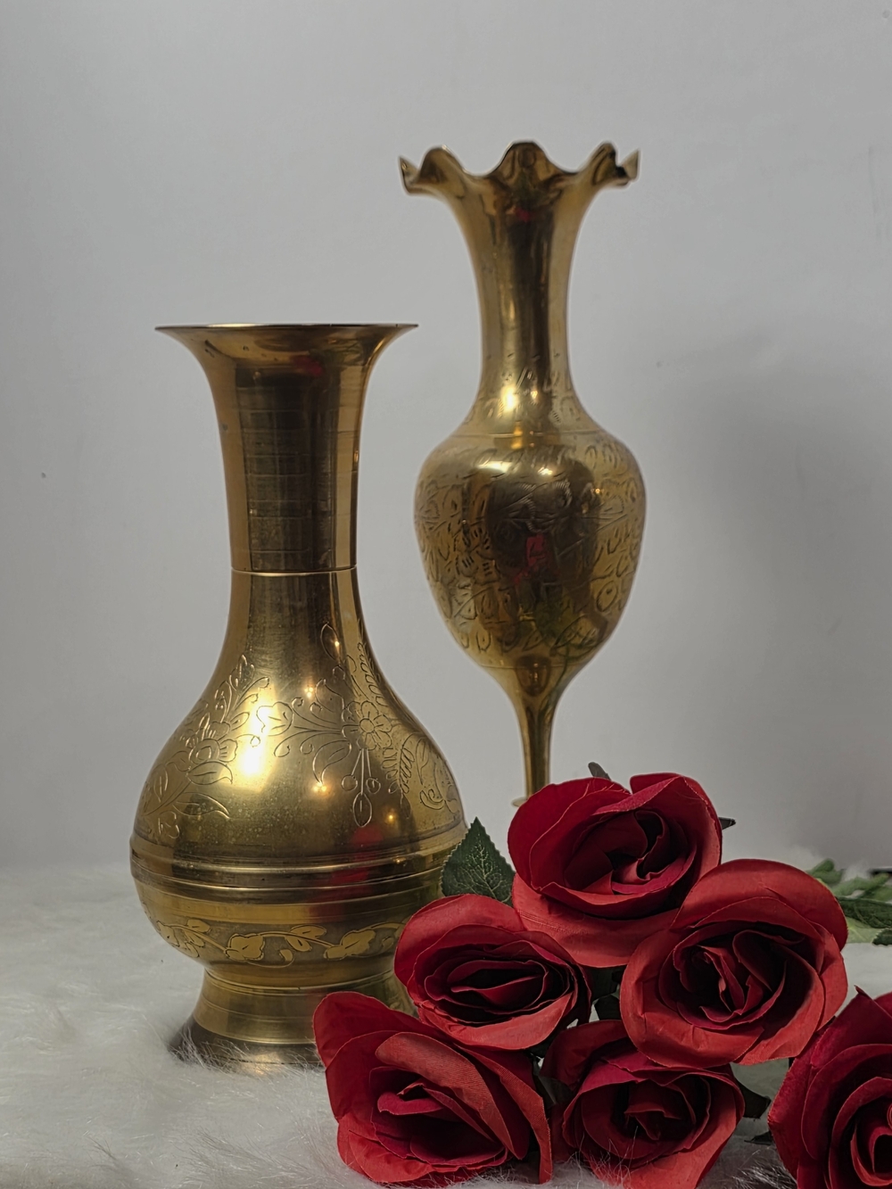 Brass Decorative Vase Pair - Gold Finish